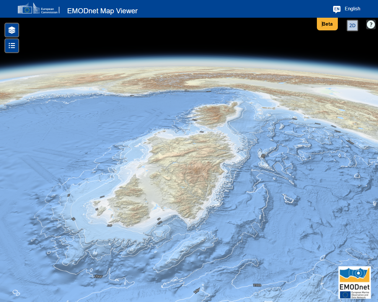 Ozeano Atlantiko Mesolitikoko 3D batimetria gaur egun Mediterraneo itsasoa bezala ezagutzen dena 3