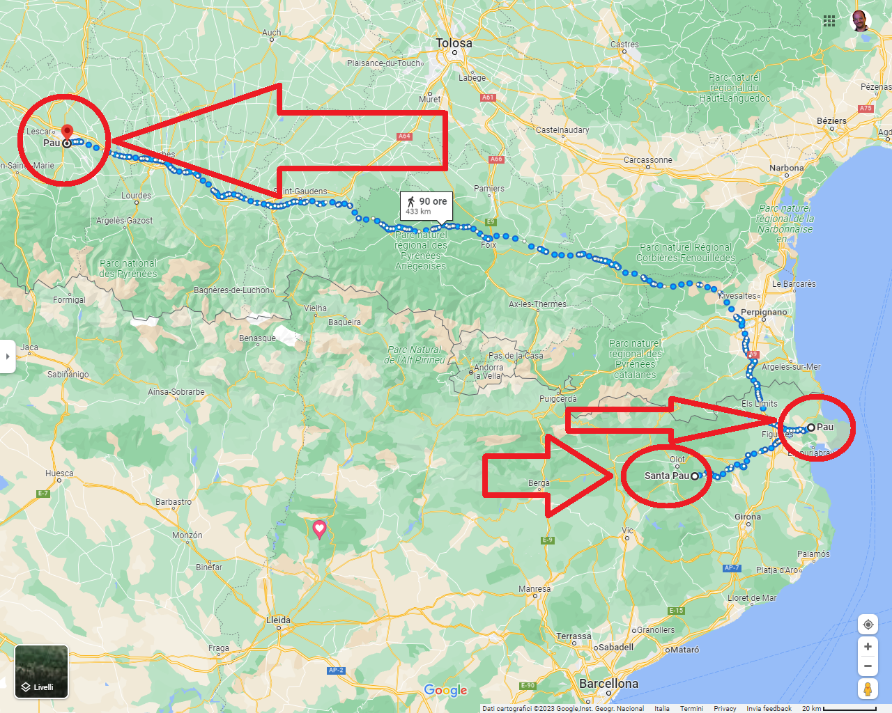 Località Pau in Sardegna, in Francia e in Spagna