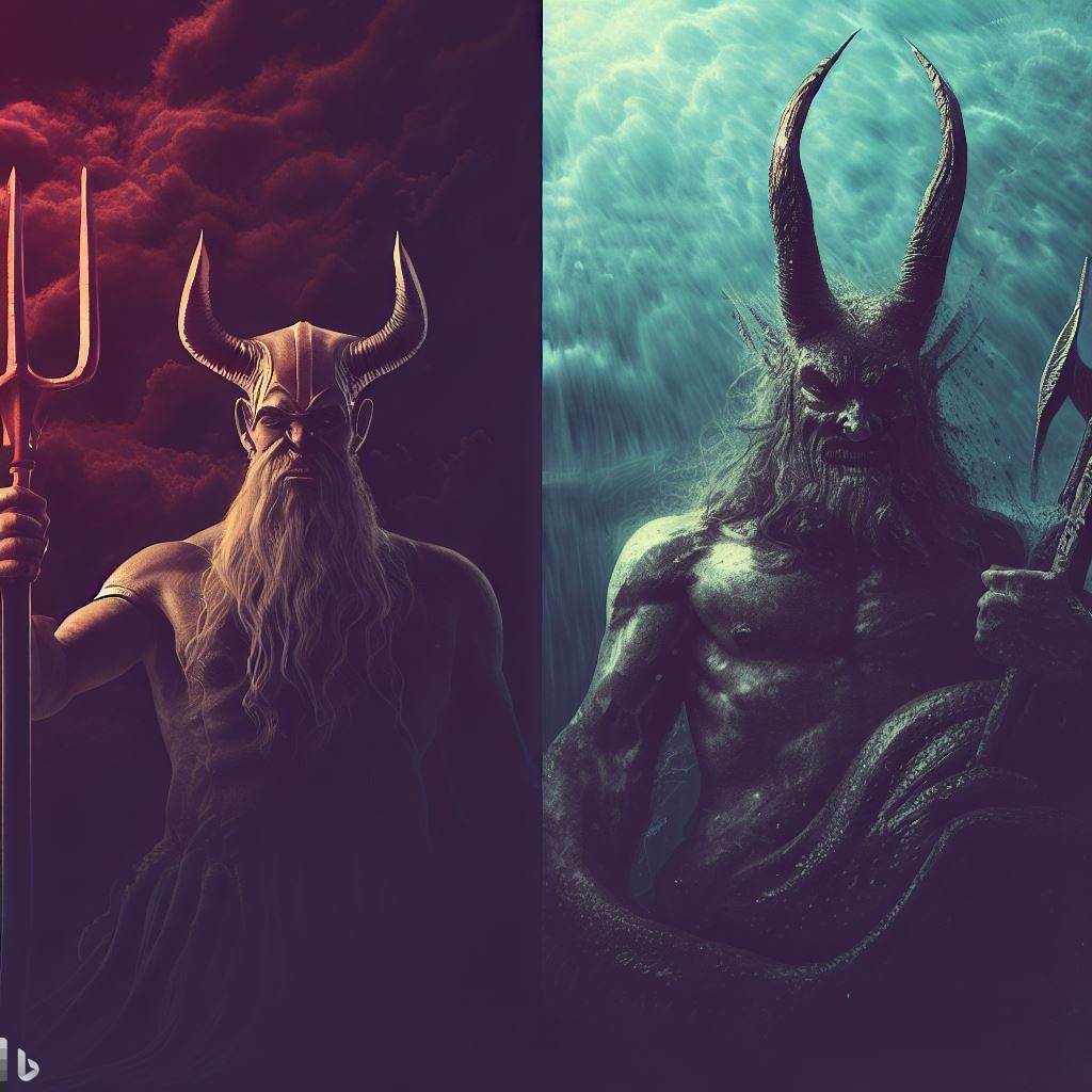 Cristianización de la simbología atlante corsa sarda: Poseidón, Dios de los mares, se convierte en Satán, Dios del inframundo.